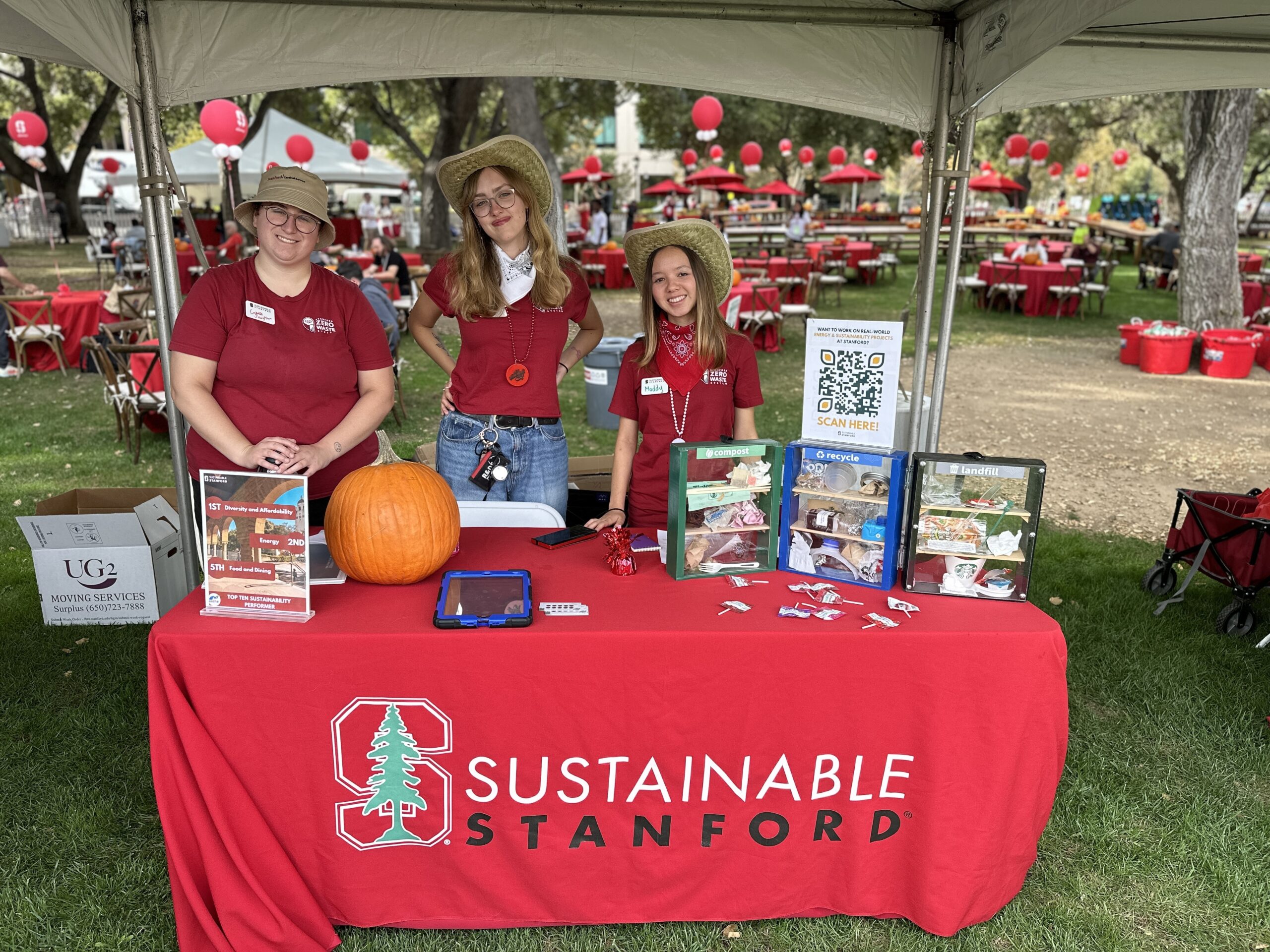 Staff and interns tabling at All Alumni Day with Sustainable Stanford branded table