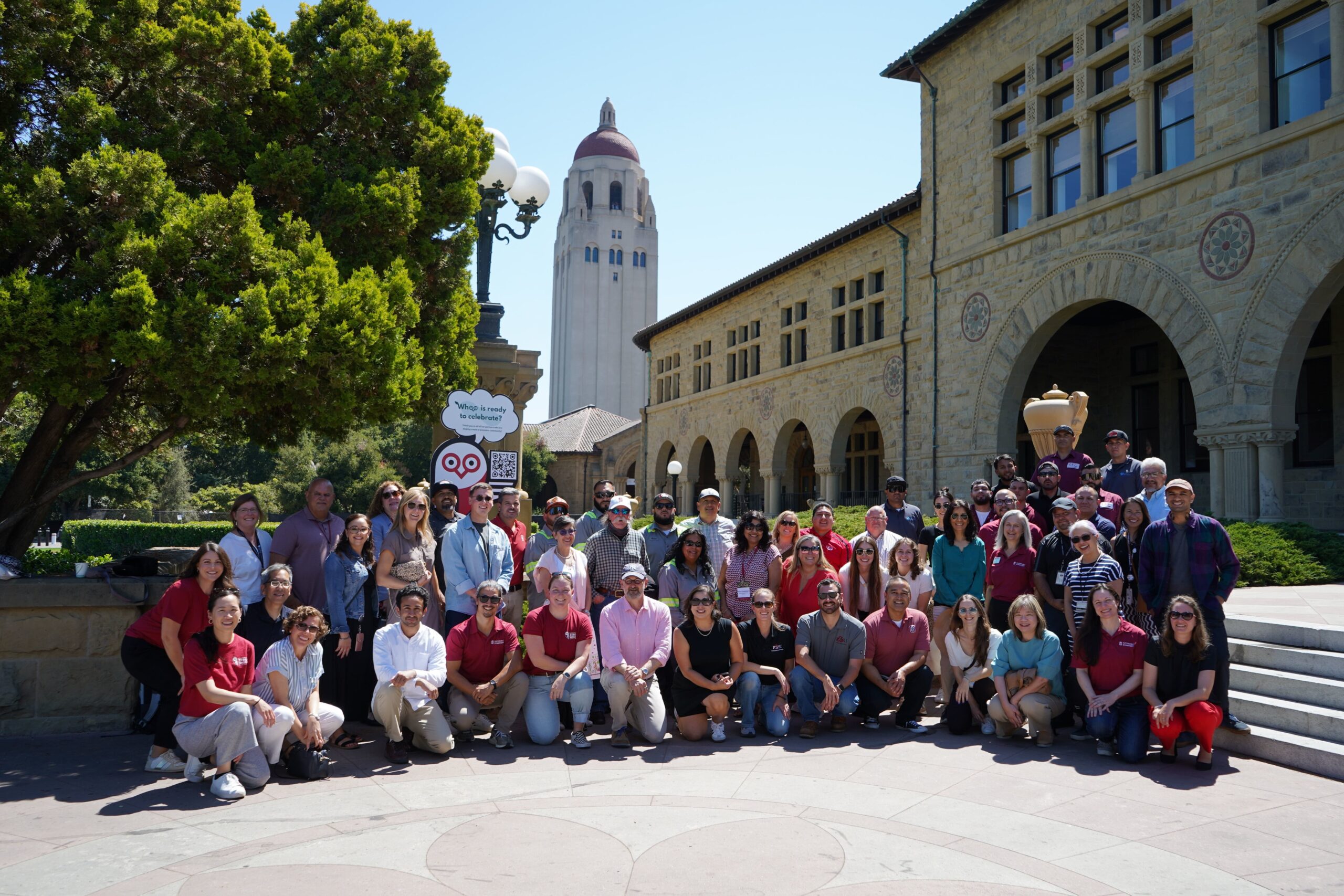 Group photo on Stanford campus of partners from across campus who celebrated the completion of the Zero Waste Building System