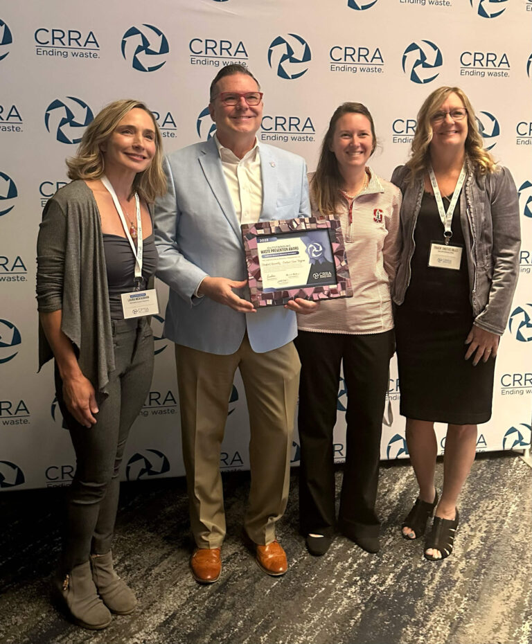 Sustainable Stanford team members receiving the Outstanding Waste Prevention award