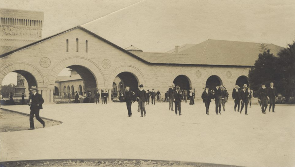 Students walking in the inner courtyard of the quad in the early 1900's