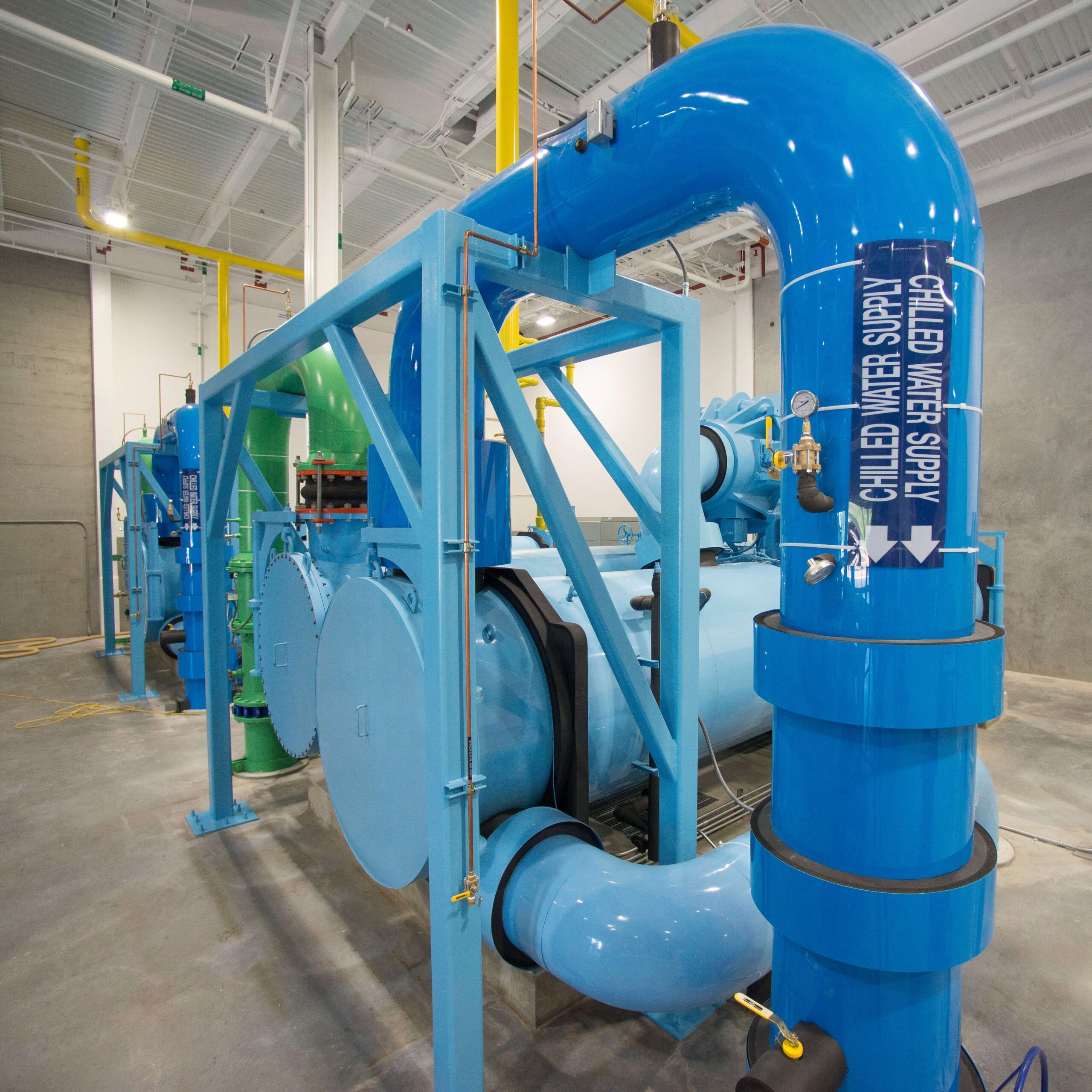Blue chilled water supply pipes