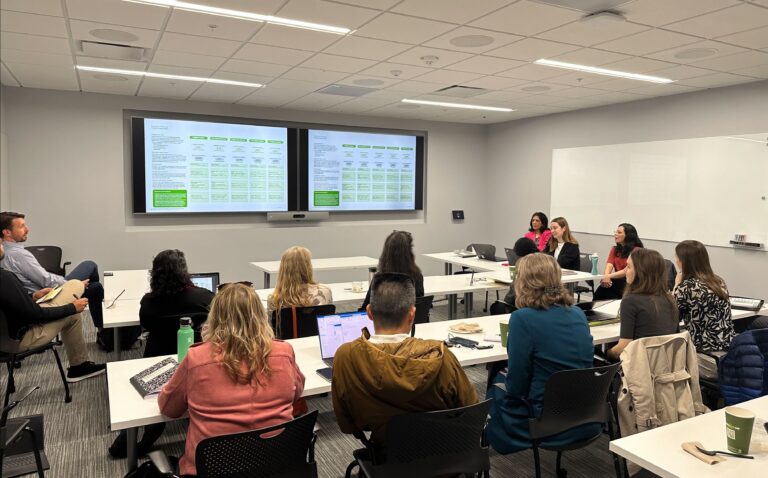 New study being presented to group of people in small classroom
