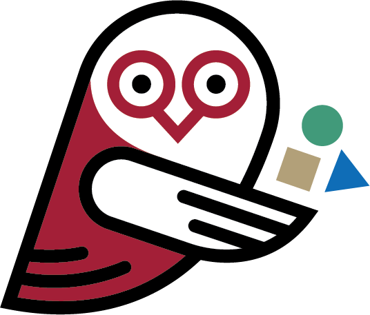Wise about Waste owl mascot with symbols for the 3 waste streams on campus