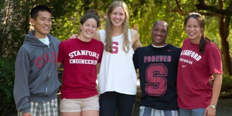 Group of students wearing Stanford shirts