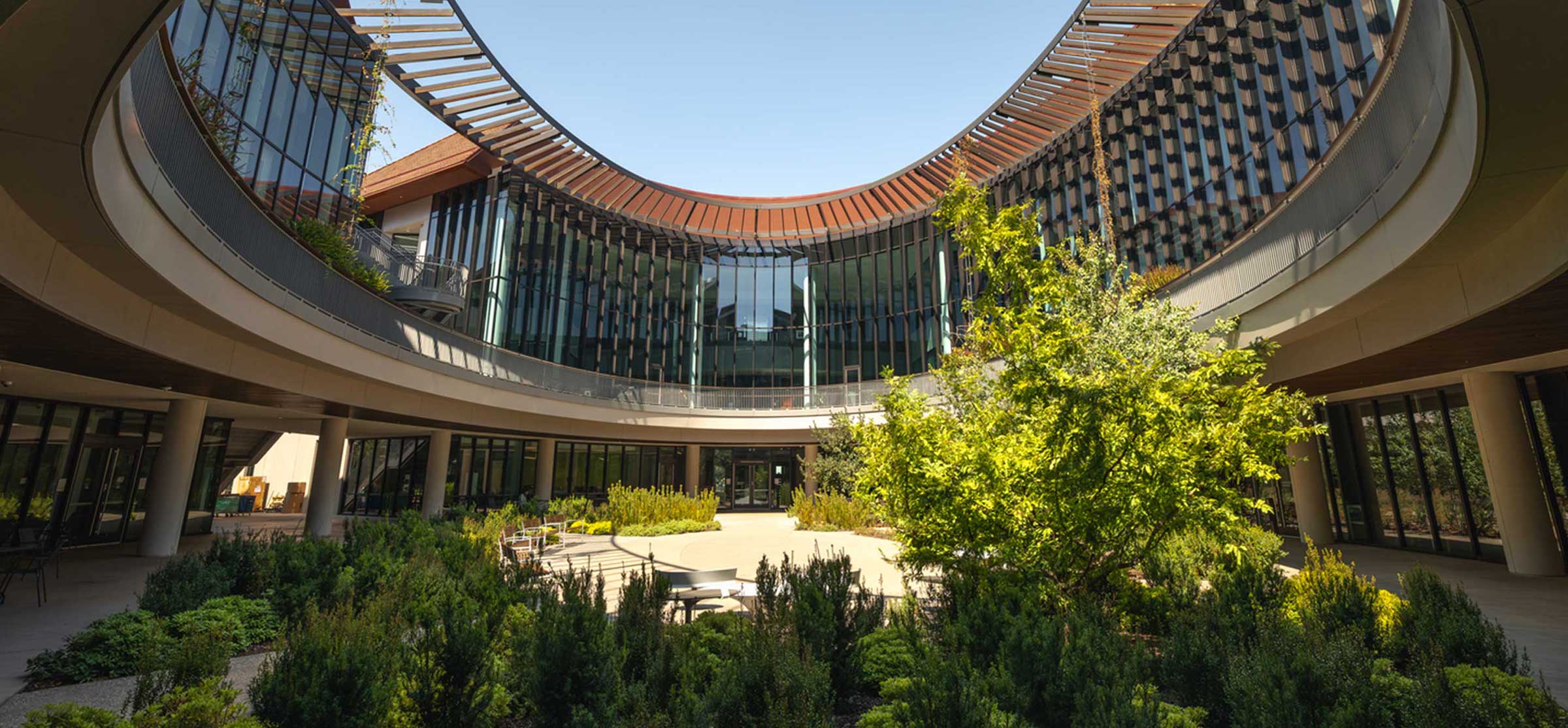 Stanford University Main Quad building with circular open air atrium in the middle