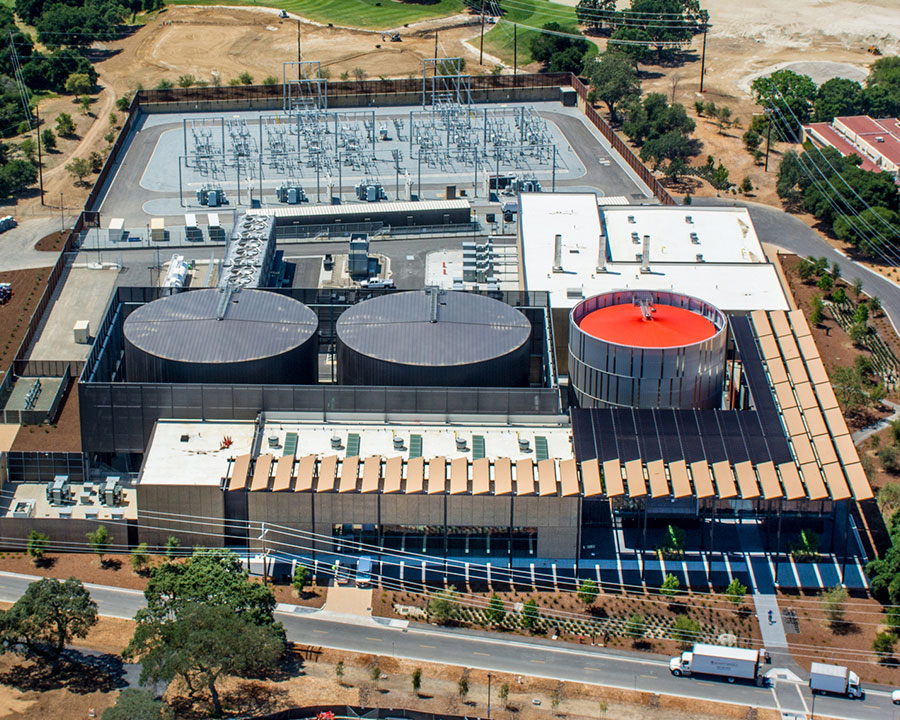 Aerial view of Stanford Energy Systems Innovations (SESI) complex.