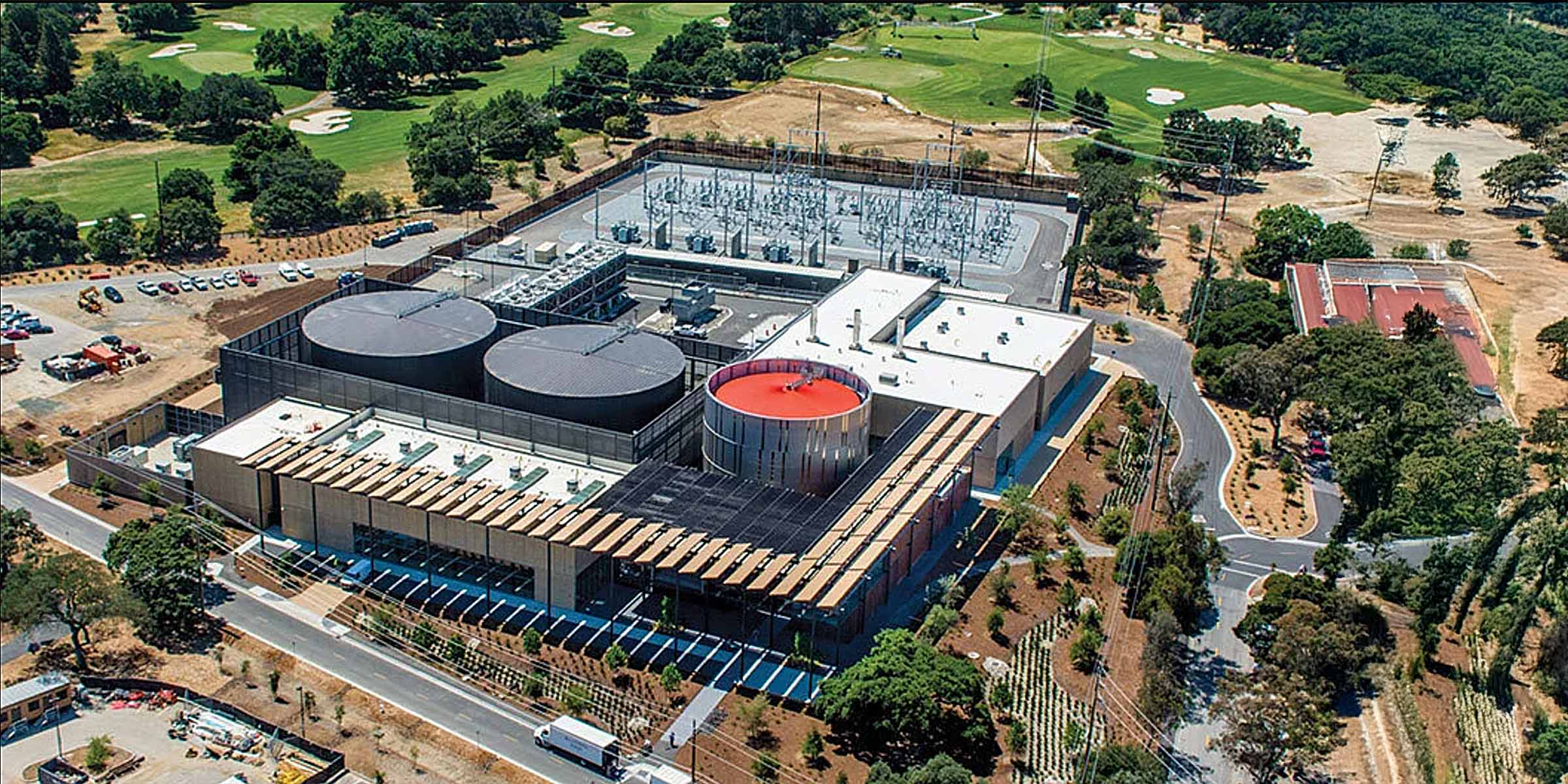 Aerial view of Stanford Energy Systems Innovations (SESI) complex.