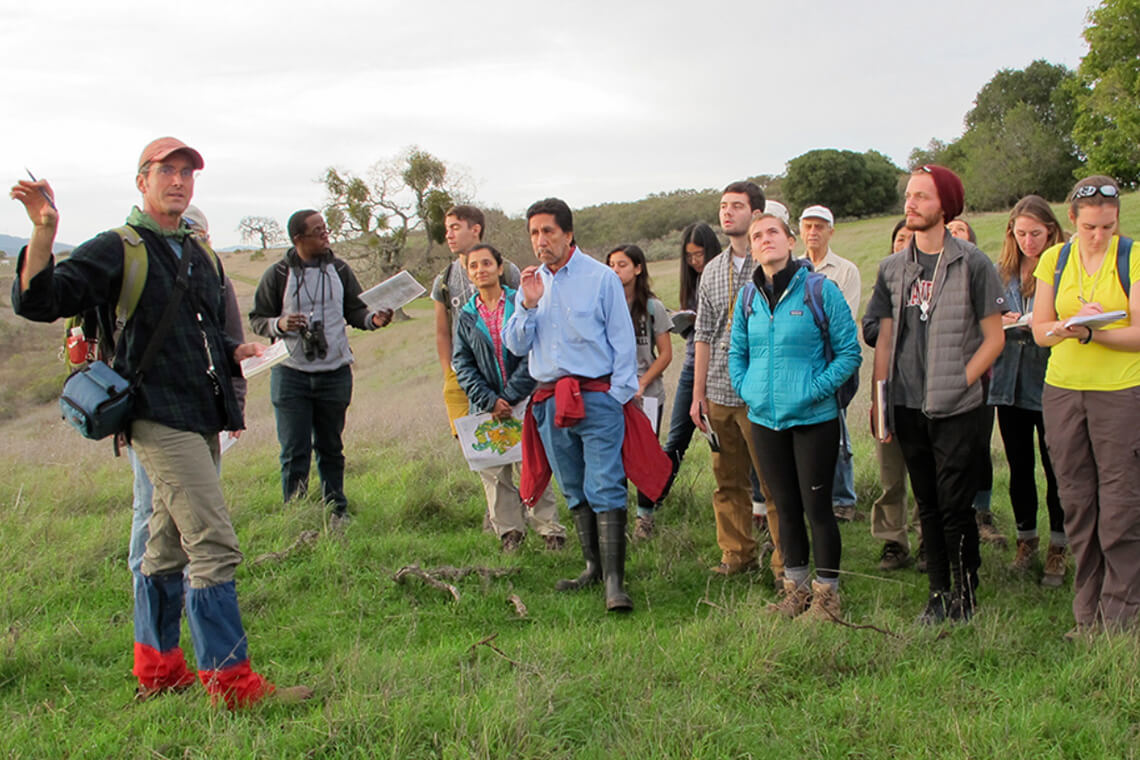 Students in professor out in the field