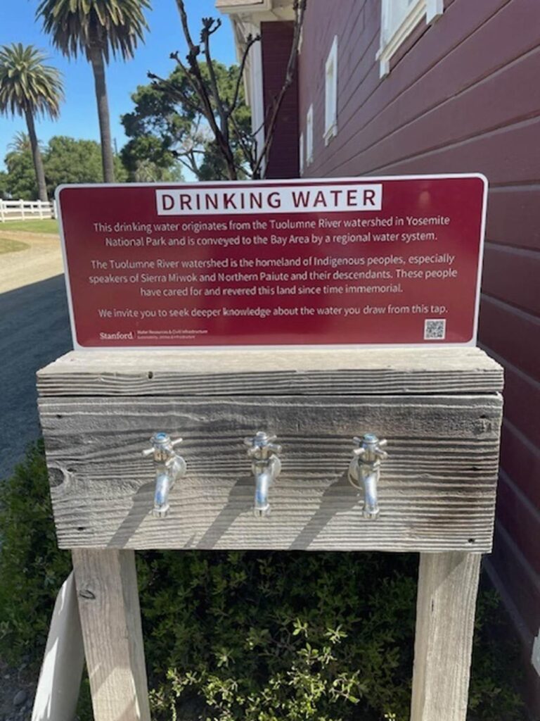 New signage acknowledging the tribal sovereignty and resources from which Stanford sources its water.