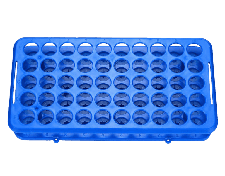 Blue plastic tube rack