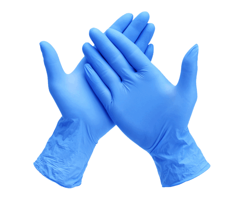 Blue latex gloves