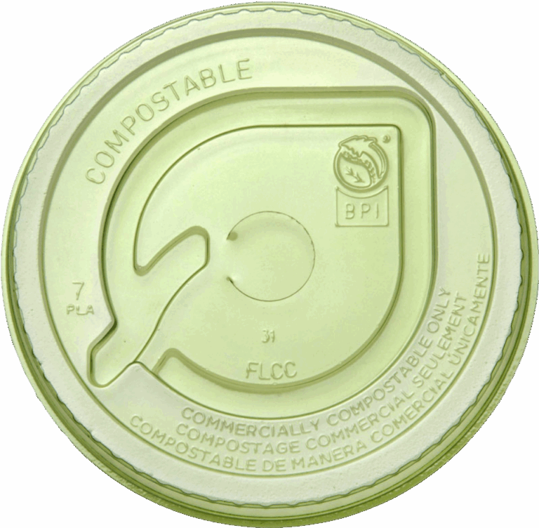 Green lid labeled compostable