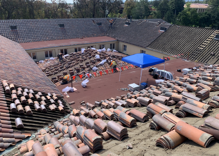 Red clay tiles in a construction zone