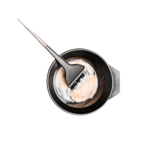 Container of hair dye with applicator
