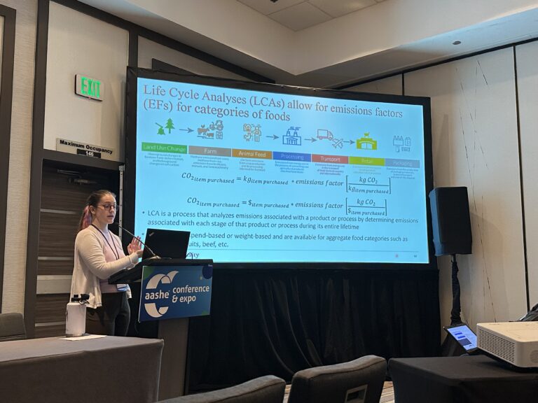 Stanford student Rebecca Grekin presenting at the annual AASHE conference in 2024.
