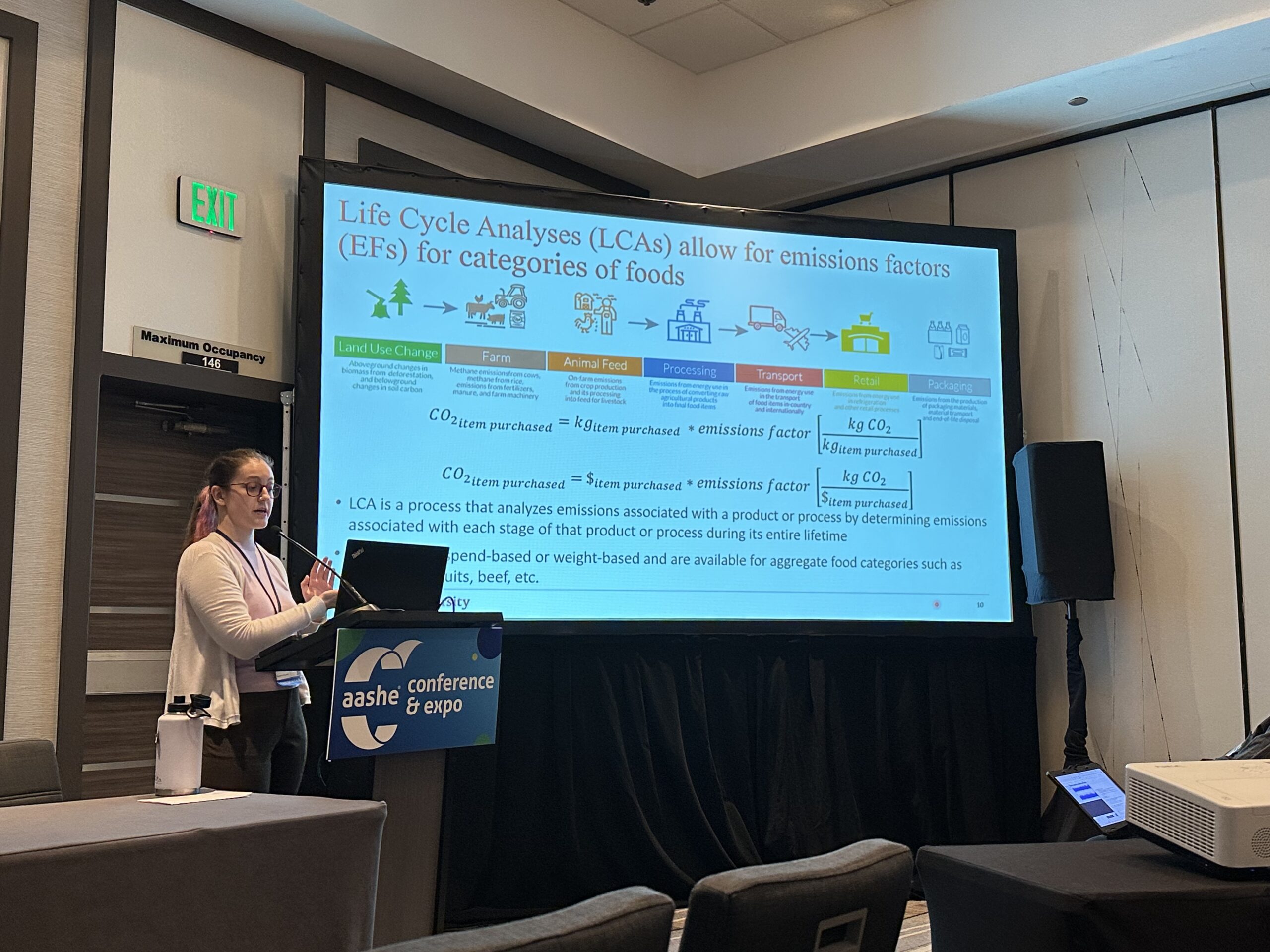 Stanford student Rebecca Grekin presenting at the annual AASHE conference in 2024.