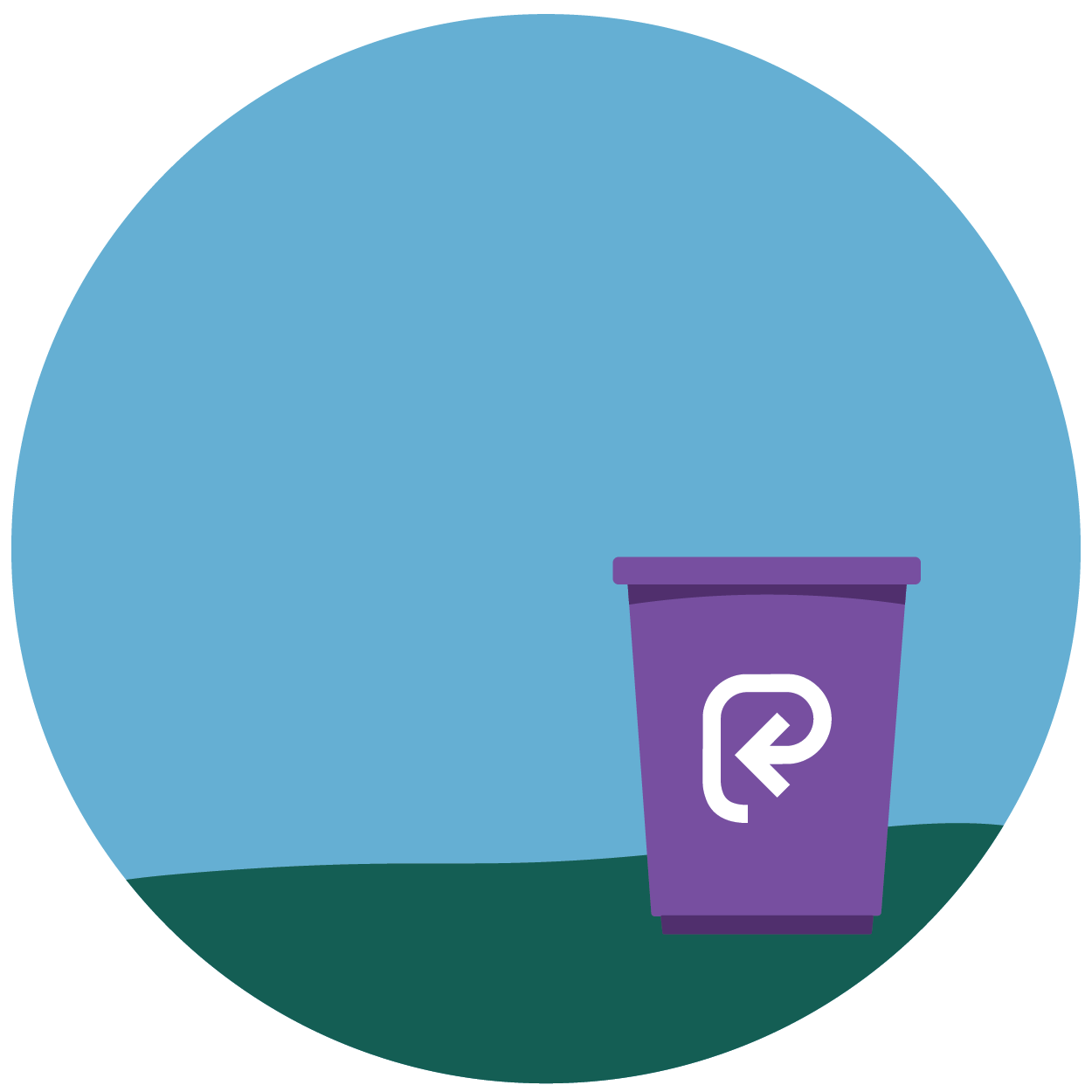 Gif of an owl flipping a blue container into a purple bin with a dollar sign popping out.